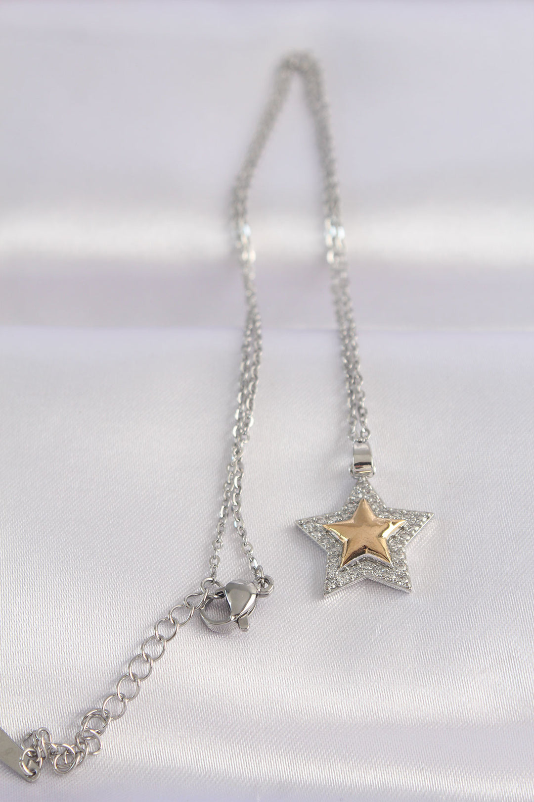 EBJ 316L Stainless Steel Chain Silver Color Zircon Stone Design Gold Color Star Necklace - Moline