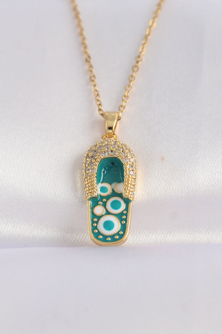EBJ 316L Stainless Steel Chain with Zircon Stone Gold Color Evil Eye Sandal Design Necklace - Normal