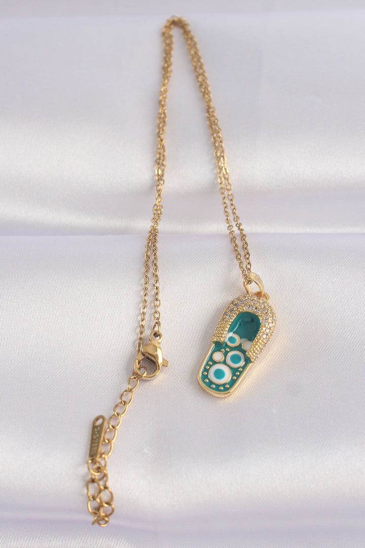 EBJ 316L Stainless Steel Chain with Zircon Stone Gold Color Evil Eye Sandal Design Necklace - Normal