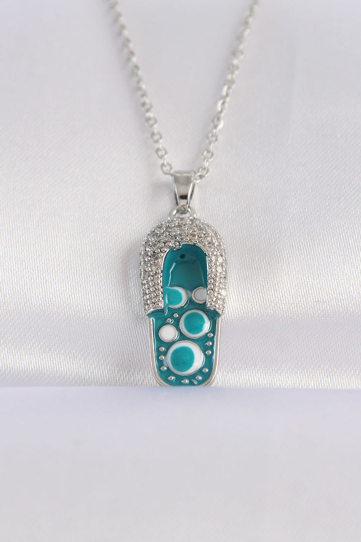 EBJ 316L Stainless Steel Chain Necklace with Zircon Stone Silver Color Evil Eye Slipper Design Pendant - Fort Collins