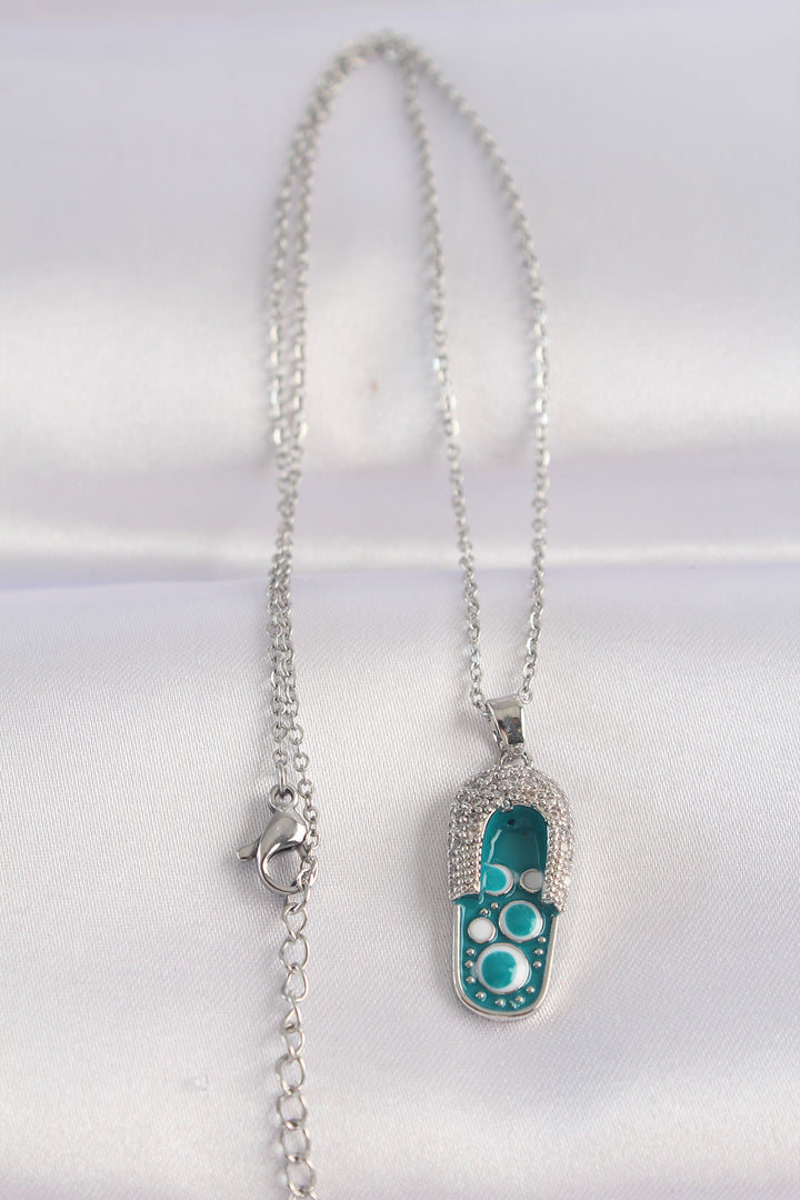 EBJ 316L Stainless Steel Chain Necklace with Zircon Stone Silver Color Evil Eye Slipper Design Pendant - Fort Collins