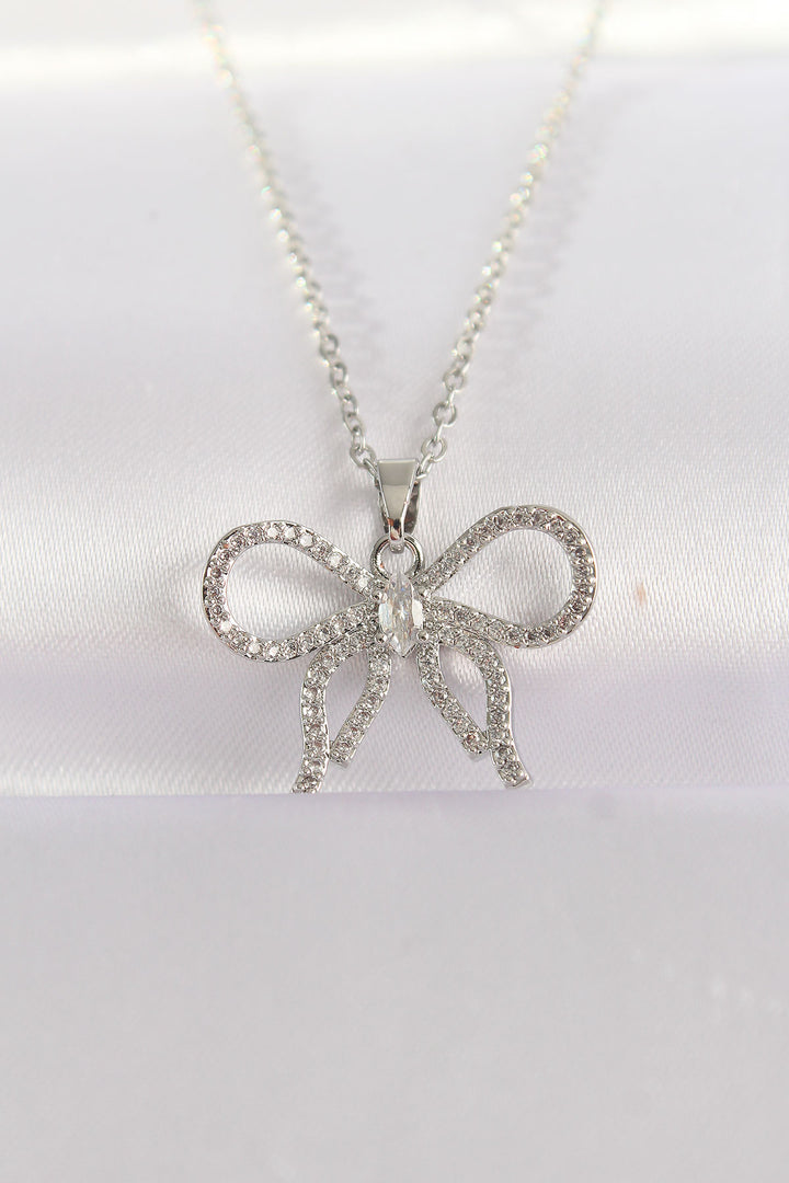 EBJ 316L Stainless Steel Chain Silver Color Zircon Stone Bow Necklace - Thessaloníki
