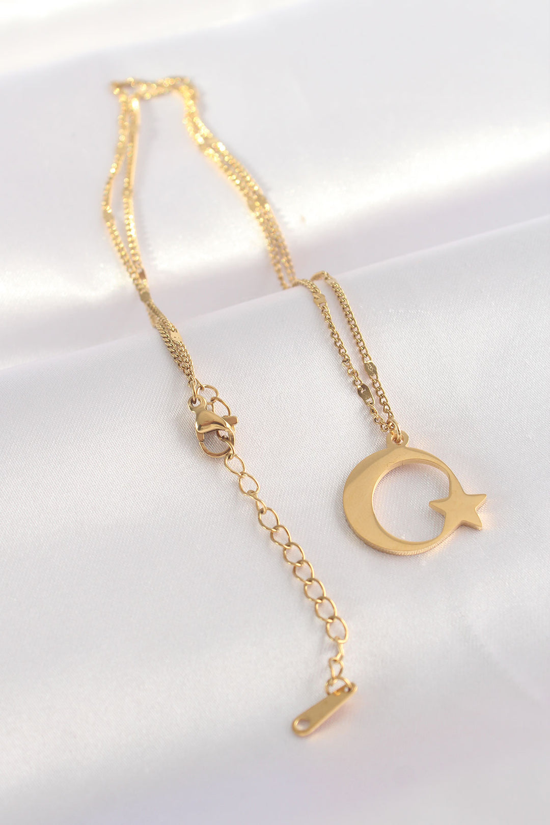 EBJ 316L Steel Chain Gold Color Flat Plate Moon Star Necklace - Indianapolis
