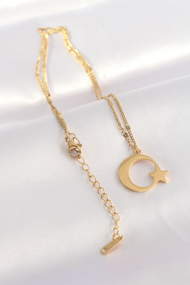EBJ 316L Steel Chain Gold Color Flat Plate Moon Star Necklace - Indianapolis