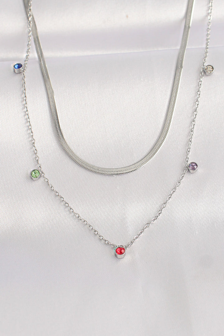 EBJ 316L Stainless Steel Chain Silver Color Colorful Zircon Stone 2-Piece Necklace - Paços de Ferreira