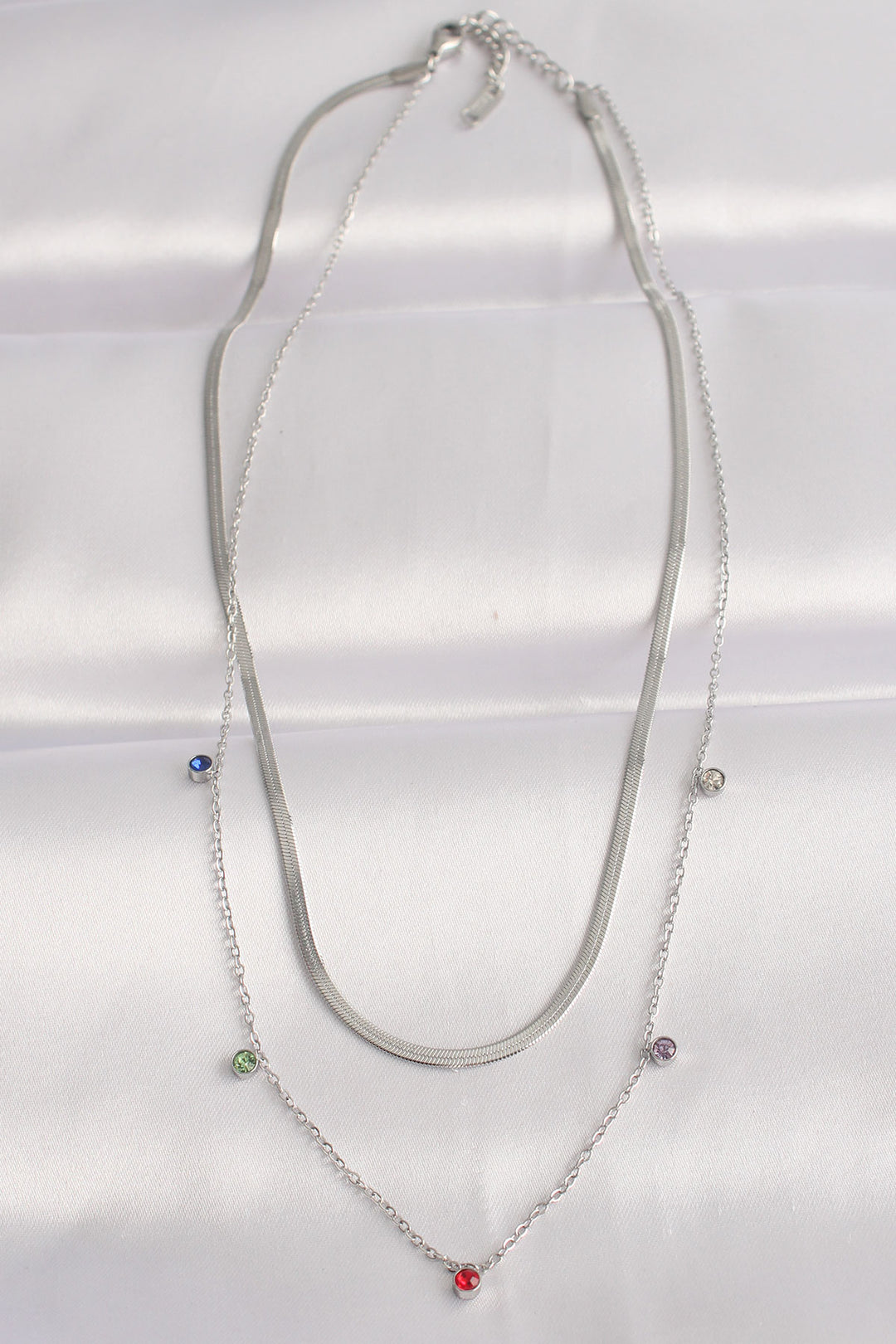 EBJ 316L Stainless Steel Chain Silver Color Colorful Zircon Stone 2-Piece Necklace - Paços de Ferreira