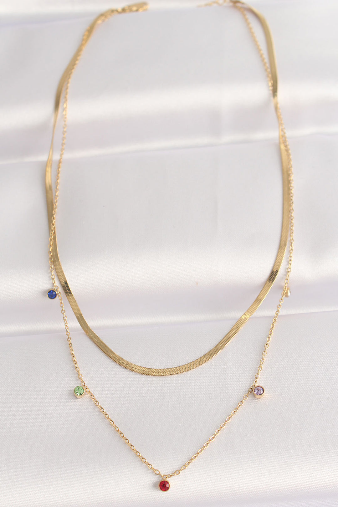 EBJ 316L Stainless Steel Chain Gold Color Colorful Zircon Stone 2-Piece Necklace - Quincy