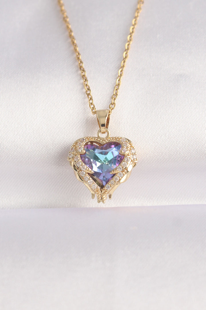 EBJ 316L Steel Chain Gold Color with Zircon Stone Blue Purple Color Heart Figure Necklace - Lünen