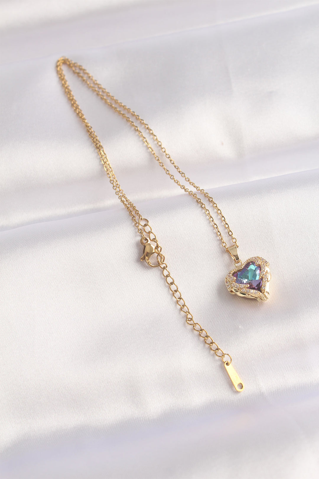 EBJ 316L Steel Chain Gold Color with Zircon Stone Blue Purple Color Heart Figure Necklace - Lünen