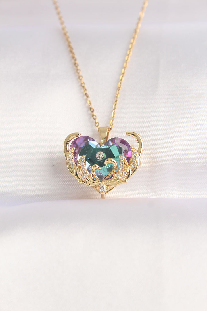 EBJ 316L Steel Chain Gold Color Zircon Stone Purple Heart Figure Necklace - Mildura