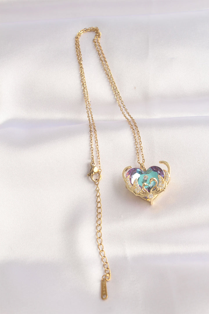 EBJ 316L Steel Chain Gold Color Zircon Stone Purple Heart Figure Necklace - Mildura