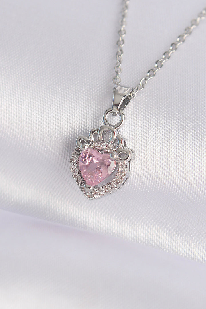 EBJ 316L Stainless Steel Chain Silver Color Pink Zircon Stone Rapunzel Necklace - Néa Smýrni
