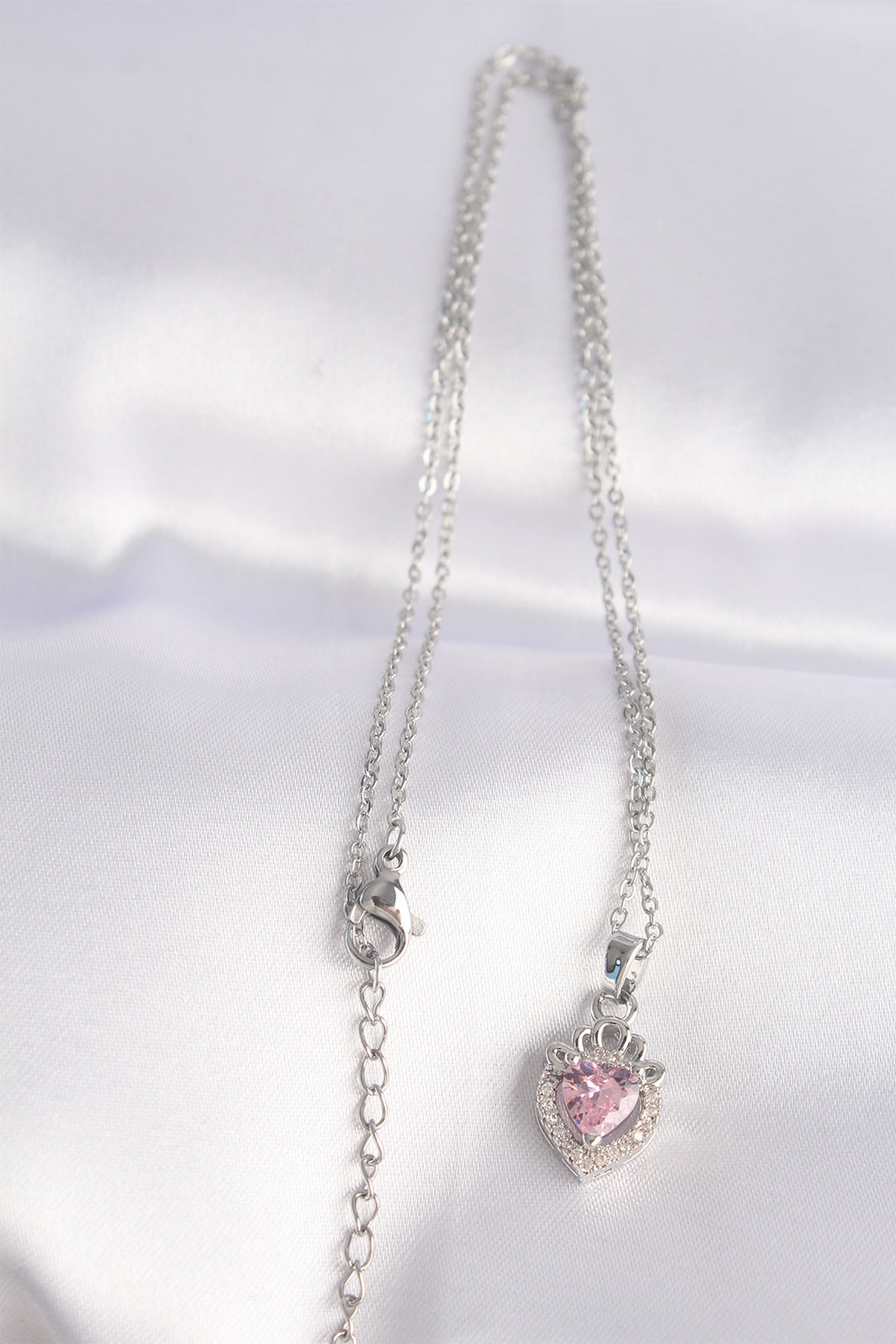 EBJ 316L Stainless Steel Chain Silver Color Pink Zircon Stone Rapunzel Necklace - Néa Smýrni