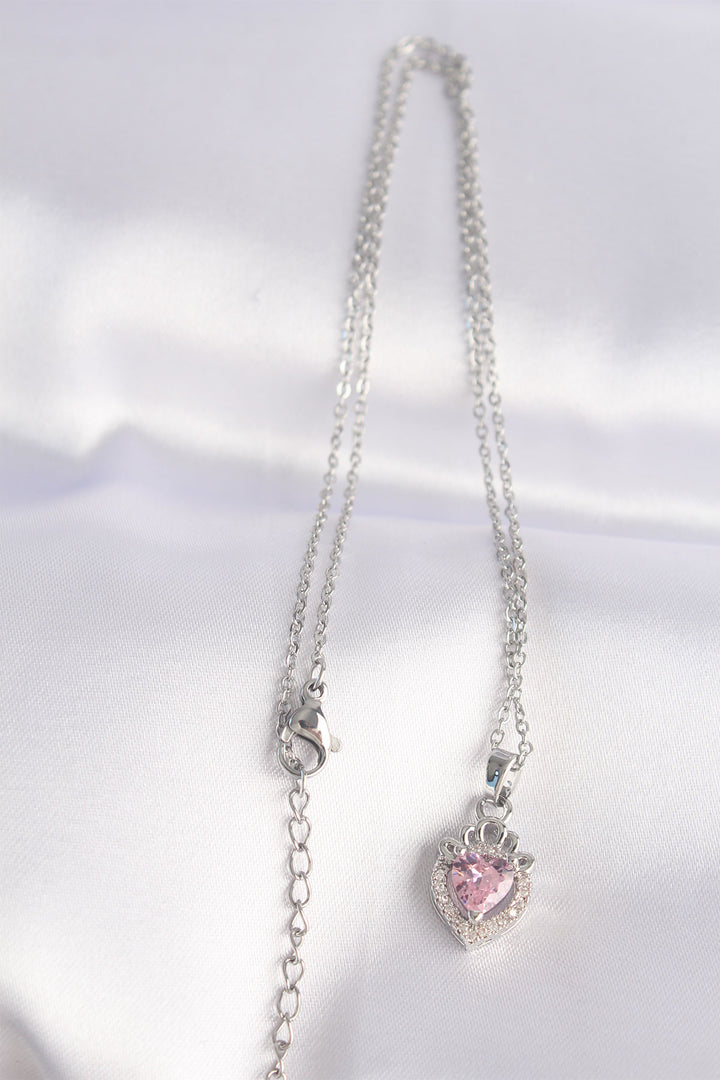 EBJ 316L Stainless Steel Chain Silver Color Pink Zircon Stone Rapunzel Necklace - Néa Smýrni