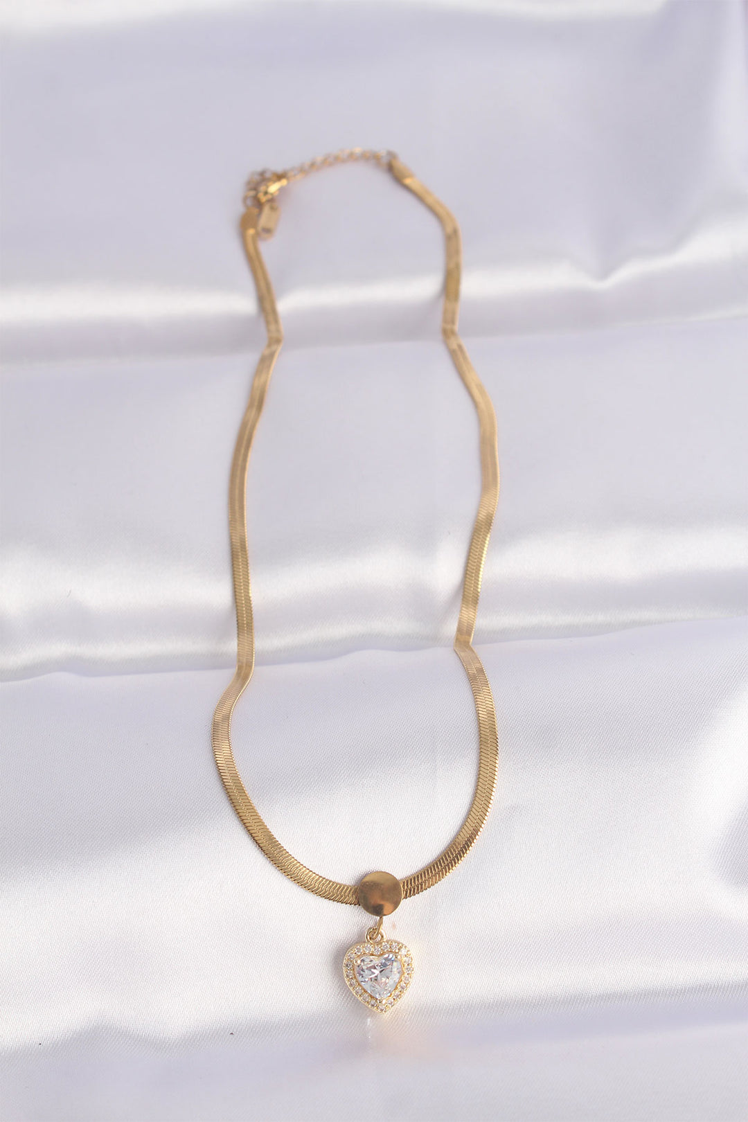 EBJ 316L Steel Italian Chain Gold Color Zircon Stone Heart Necklace - Ajaccio