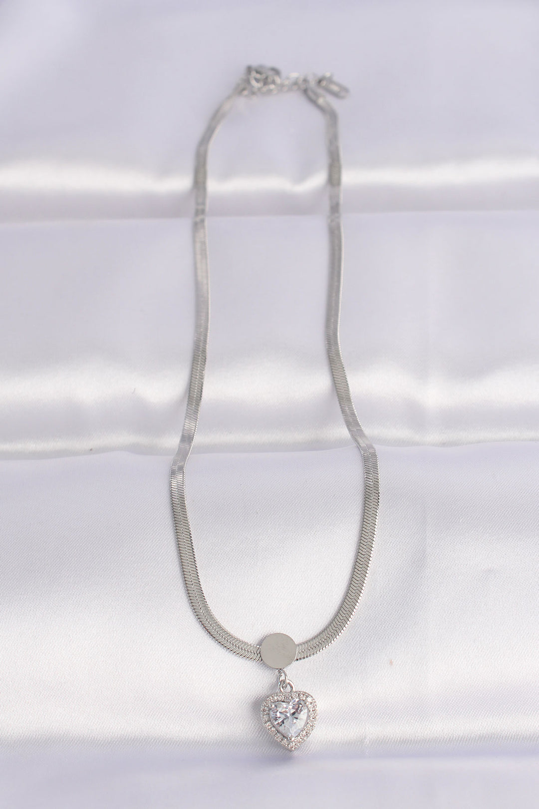 EBJ 316L Stainless Steel Italian Chain Silver Color Zircon Stone Heart Necklace - Stafford
