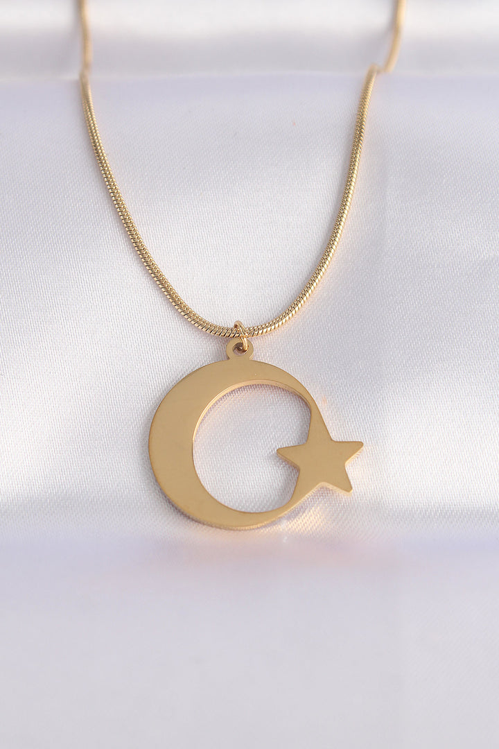 EBJ 316L Steel Chain Gold Color Star and Crescent Unisex Necklace - Hackensack