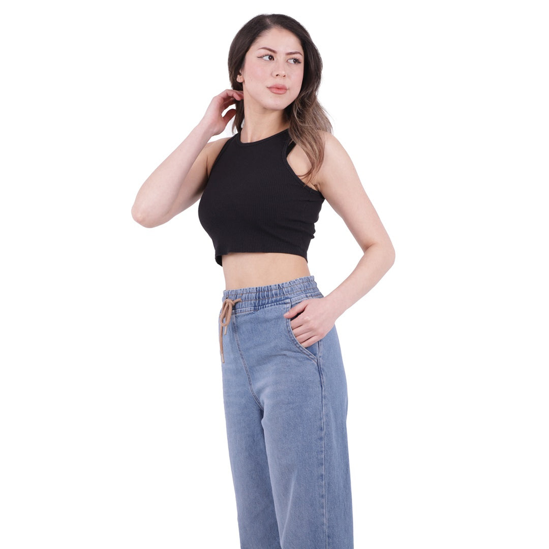 XLJ Elasticated Waist Wide Leg Jean with Slash Detail Mixed - Caguas