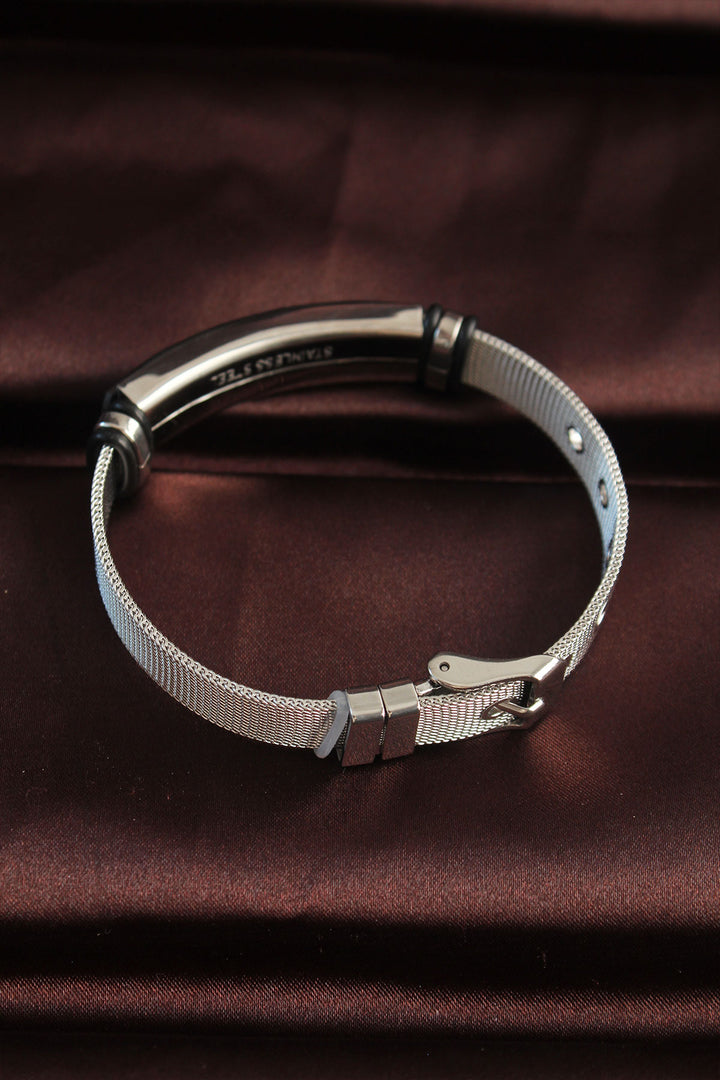 EBJ 316L Stainless Steel Black Baklava Pattern Adjustable Mesh Cord Bracelet - Kovel