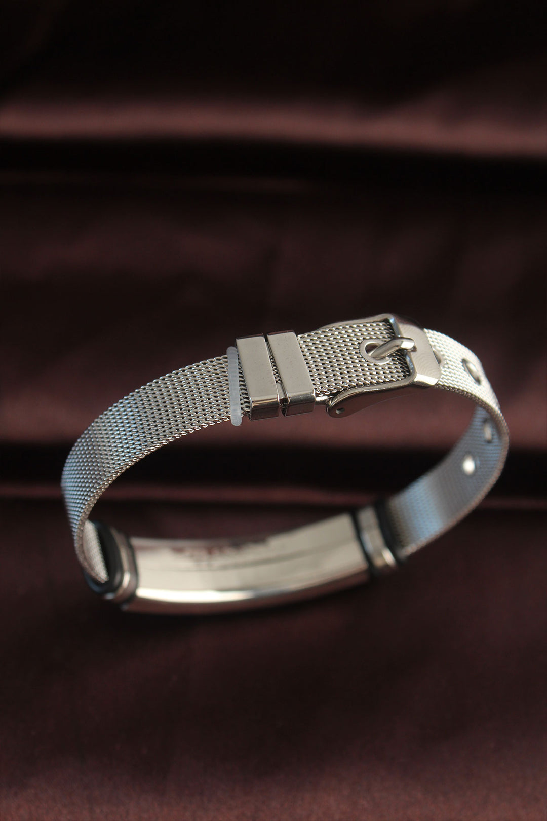 EBJ 316L Stainless Steel Black Baklava Pattern Adjustable Mesh Cord Bracelet - Kovel