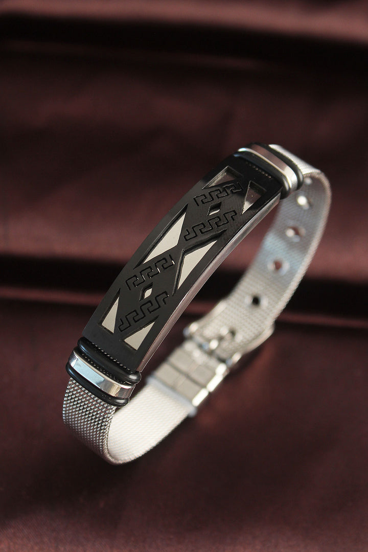 EBJ 316L Stainless Steel Black Patterned Adjustable Mesh Bracelet - Chaniá