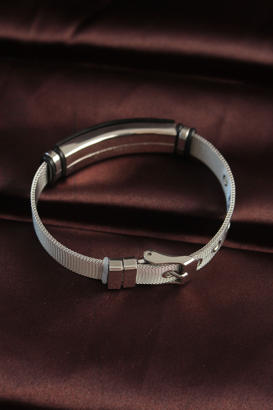 EBJ 316L Stainless Steel Black Patterned Adjustable Mesh Bracelet - Chaniá