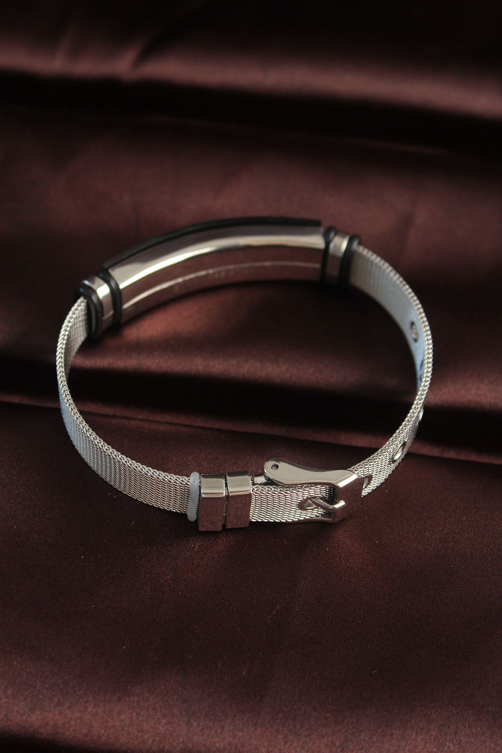 EBJ 316L Stainless Steel Black Patterned Adjustable Mesh Bracelet - Chaniá