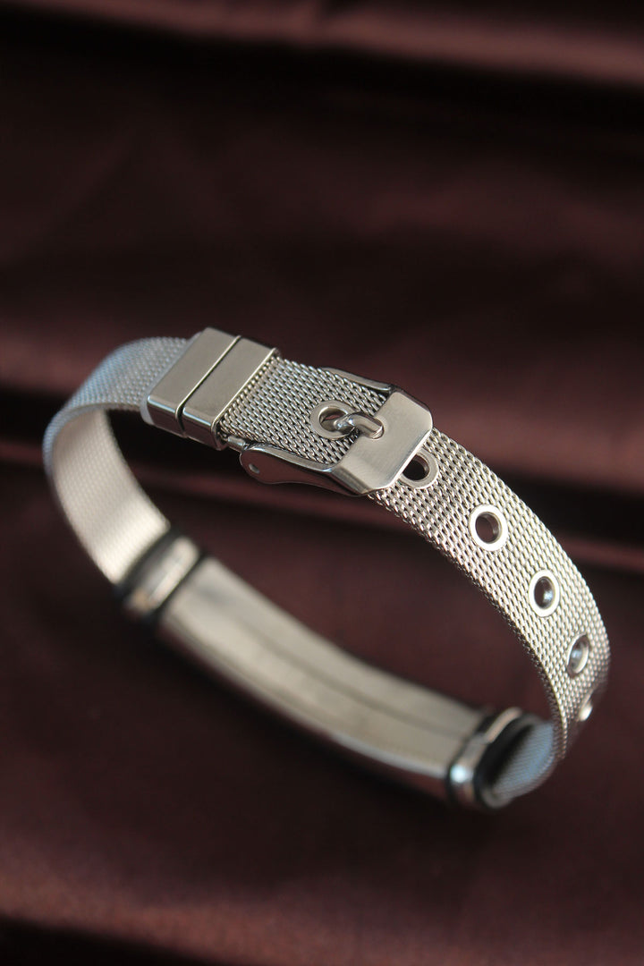EBJ 316L Stainless Steel Black Patterned Adjustable Mesh Bracelet - Chaniá