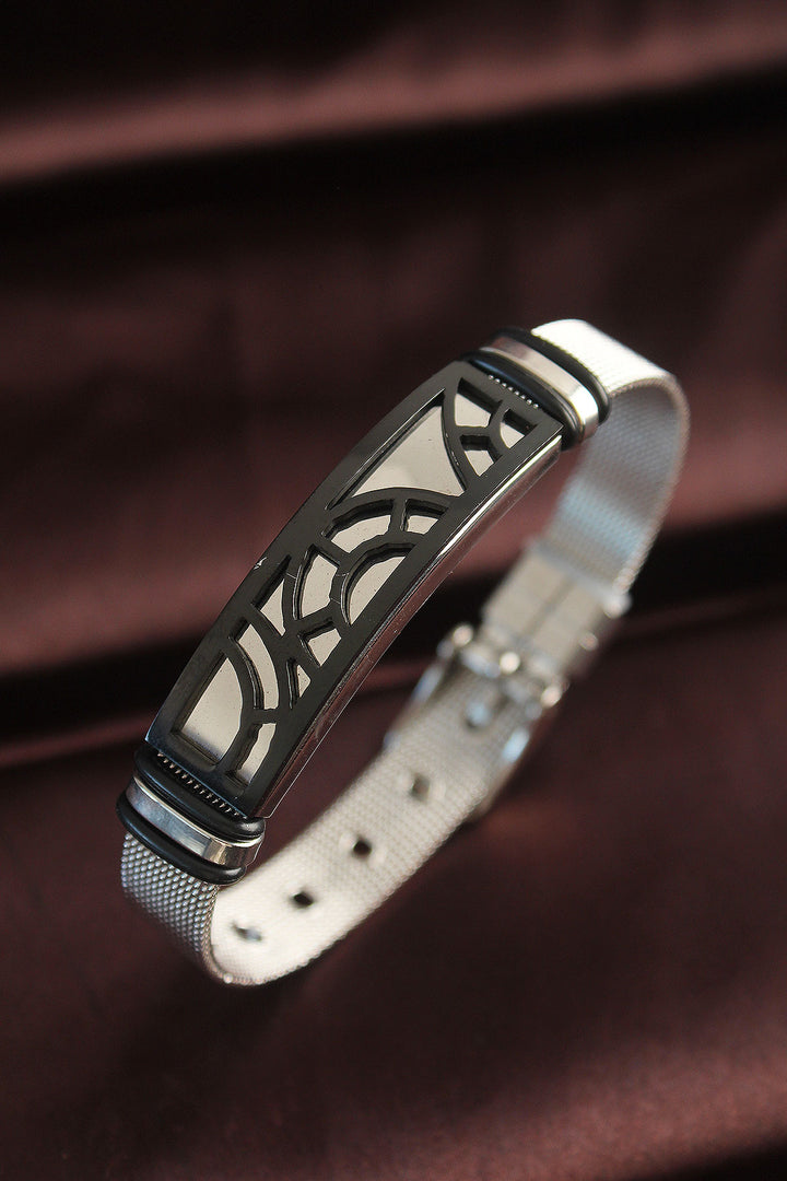 EBJ 316L Stainless Steel Black Patterned Adjustable Mesh Bracelet - Hilton Head Island