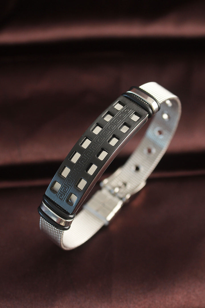 EBJ 316L Steel Black Geometric Figure Adjustable Mesh Strap Bracelet - Río Grande
