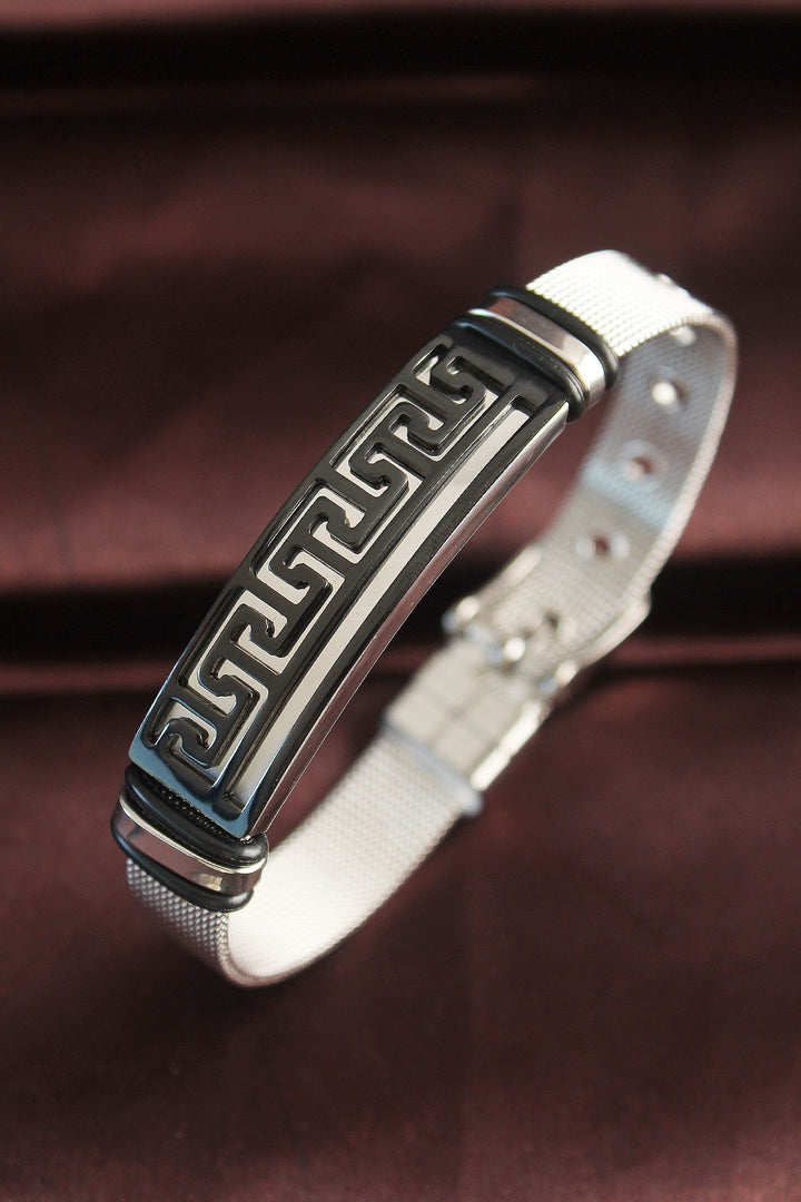 EBJ 316L Stainless Steel Black Greek Model Adjustable Mesh Bracelet - Nogales
