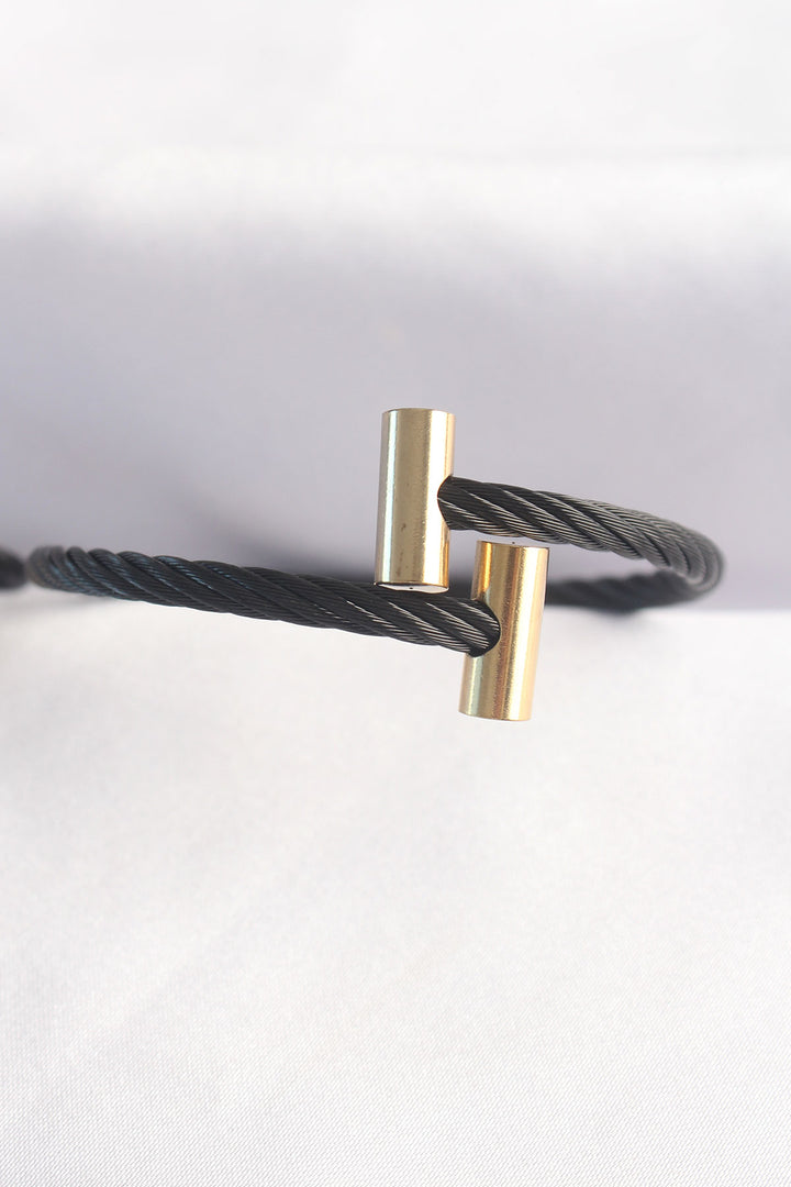 EBJ 316L Stainless Steel Gold Color Accented Black Spiral Design Bracelet and Ring Set - Altrincham