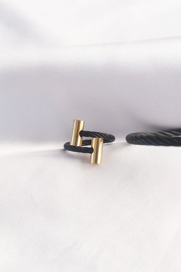 EBJ 316L Stainless Steel Gold Color Accented Black Spiral Design Bracelet and Ring Set - Altrincham
