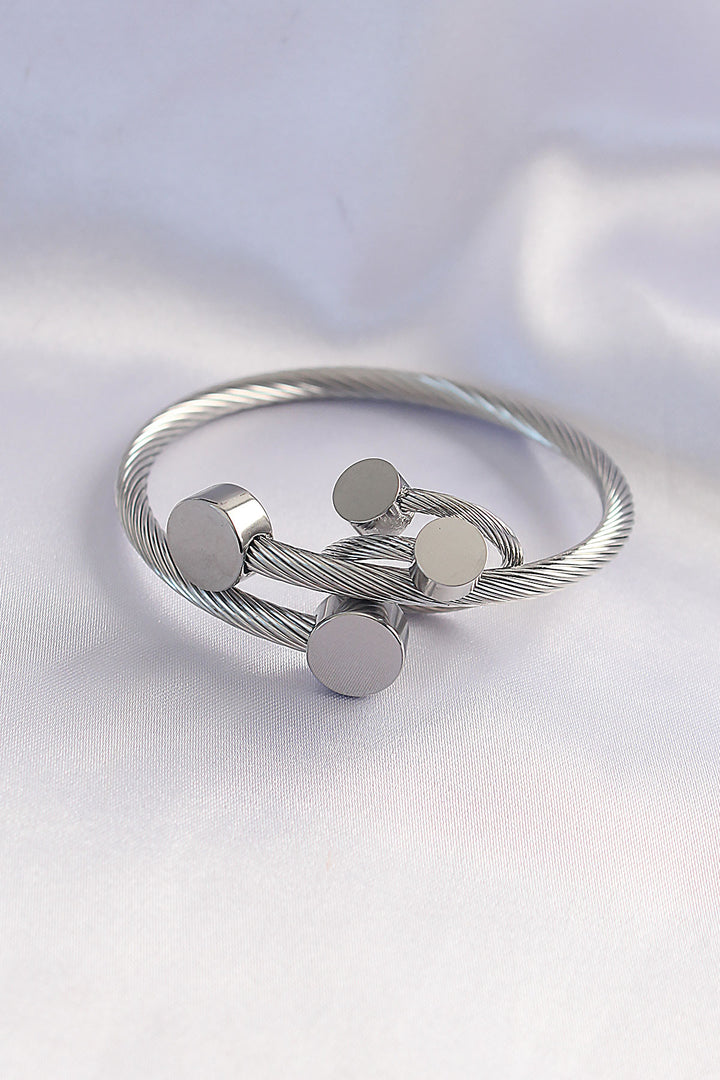 EBJ 316L Stainless Steel Silver Color Oval Accessorized Twisted Model Bracelet and Ring Set - Kempen