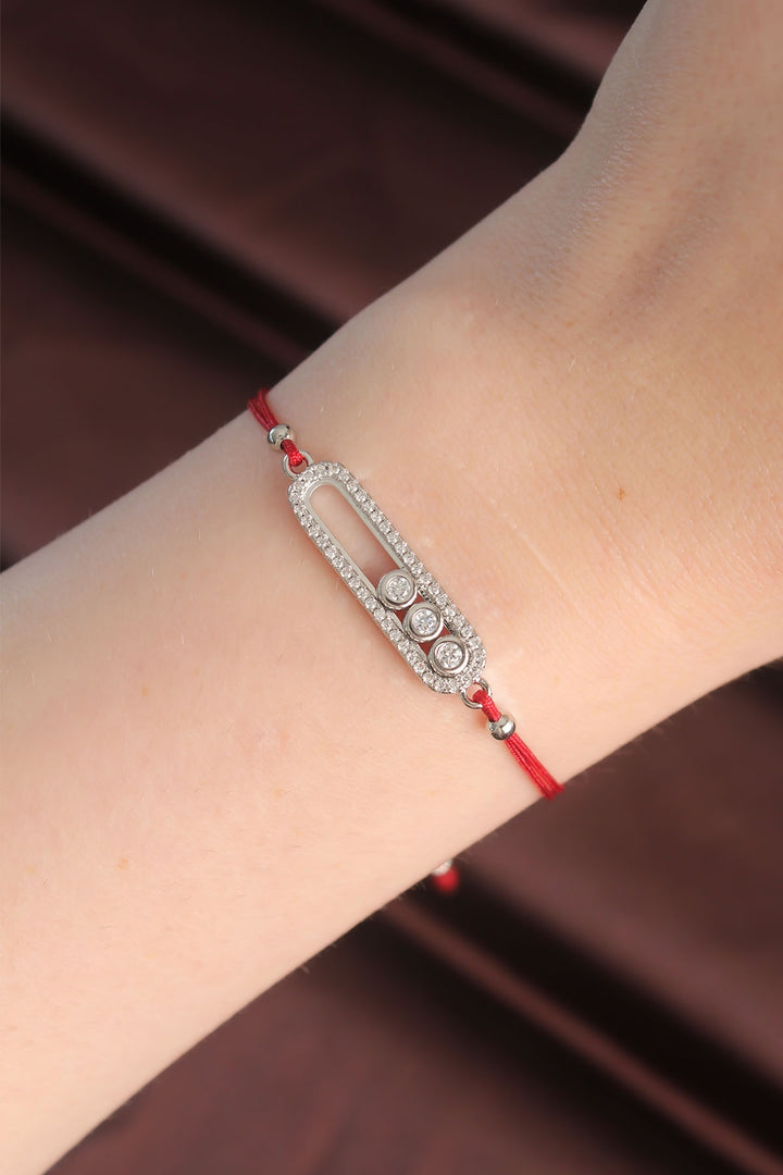 EBJ Messika Model Silver Color Zircon Stone Designed Red String Bracelet - Orangetown