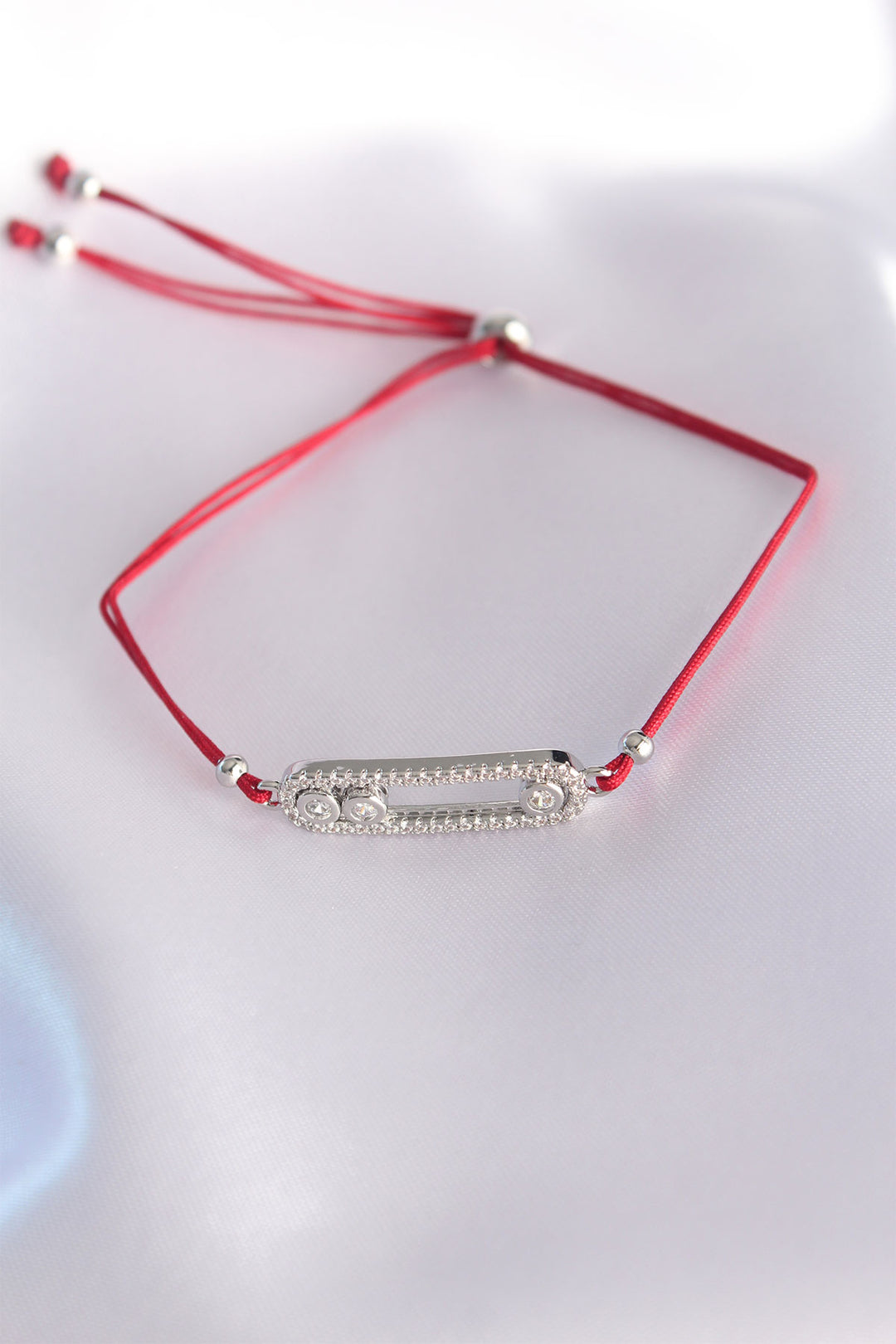 EBJ Messika Model Silver Color Zircon Stone Designed Red String Bracelet - Orangetown