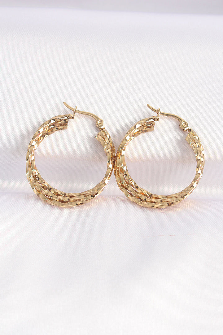 EBJ 316L Steel Gold Color Notched Detail Asymmetric Nested Ring Earring - Kenton