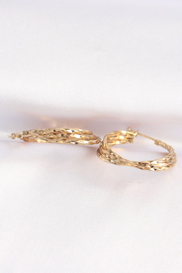 EBJ 316L Steel Gold Color Notched Detail Asymmetric Nested Ring Earring - Kenton