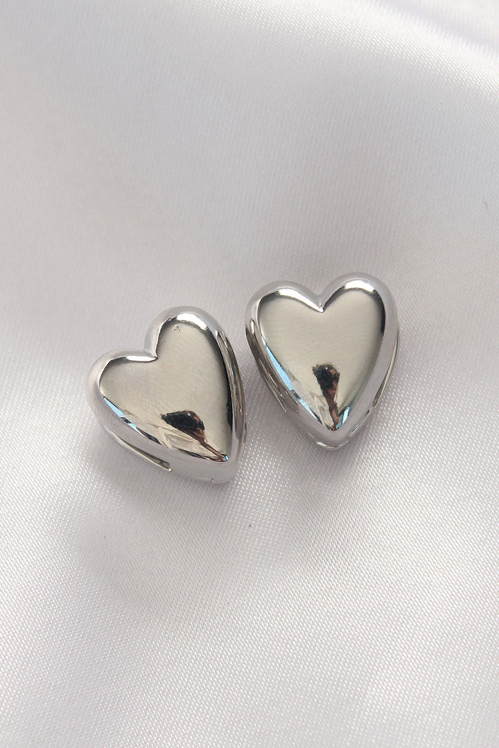 EBJ Rice Silver Color Minimal Domed Heart Earrings - Arnhem