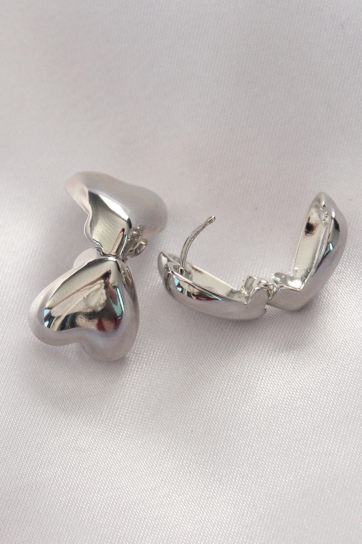EBJ Rice Silver Color Minimal Domed Heart Earrings - Arnhem