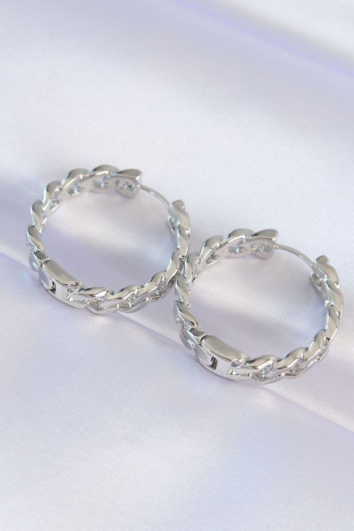 EBJ Rice Silver Color Chain Pattern Hoop Earrings - Enid