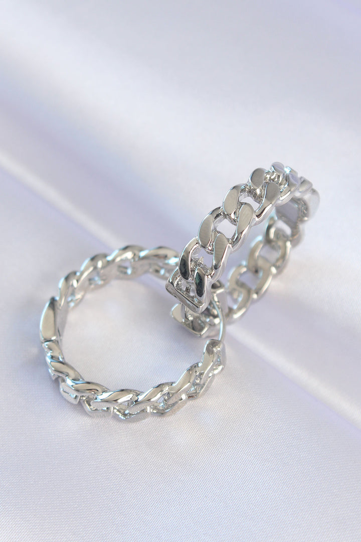 EBJ Rice Silver Color Chain Pattern Hoop Earrings - Enid