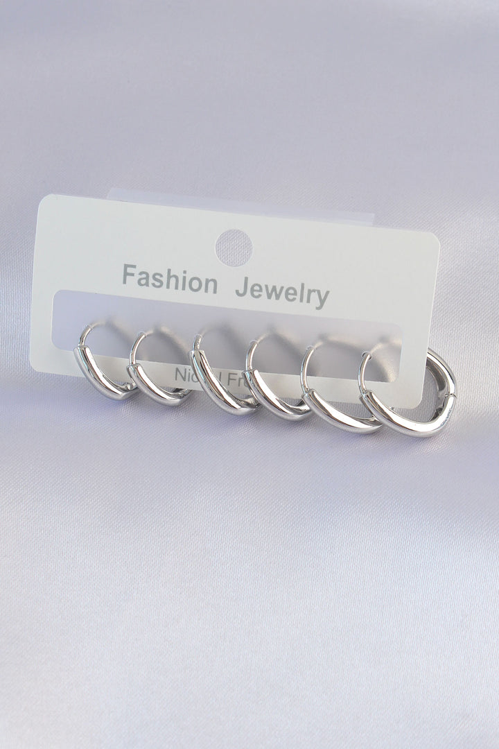 EBJ Rice Silver Color Oval Earring Set - Linares