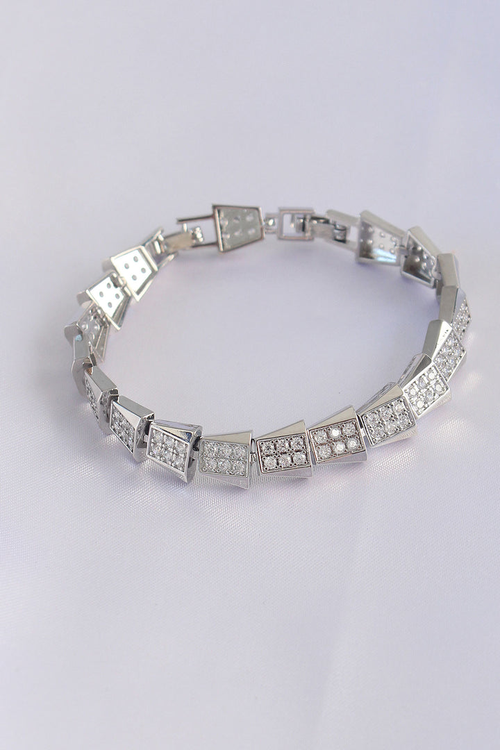 EBJ Vip Series Silver Color Geometric Bracelet with Rice Zircon Stone - Castle Rock