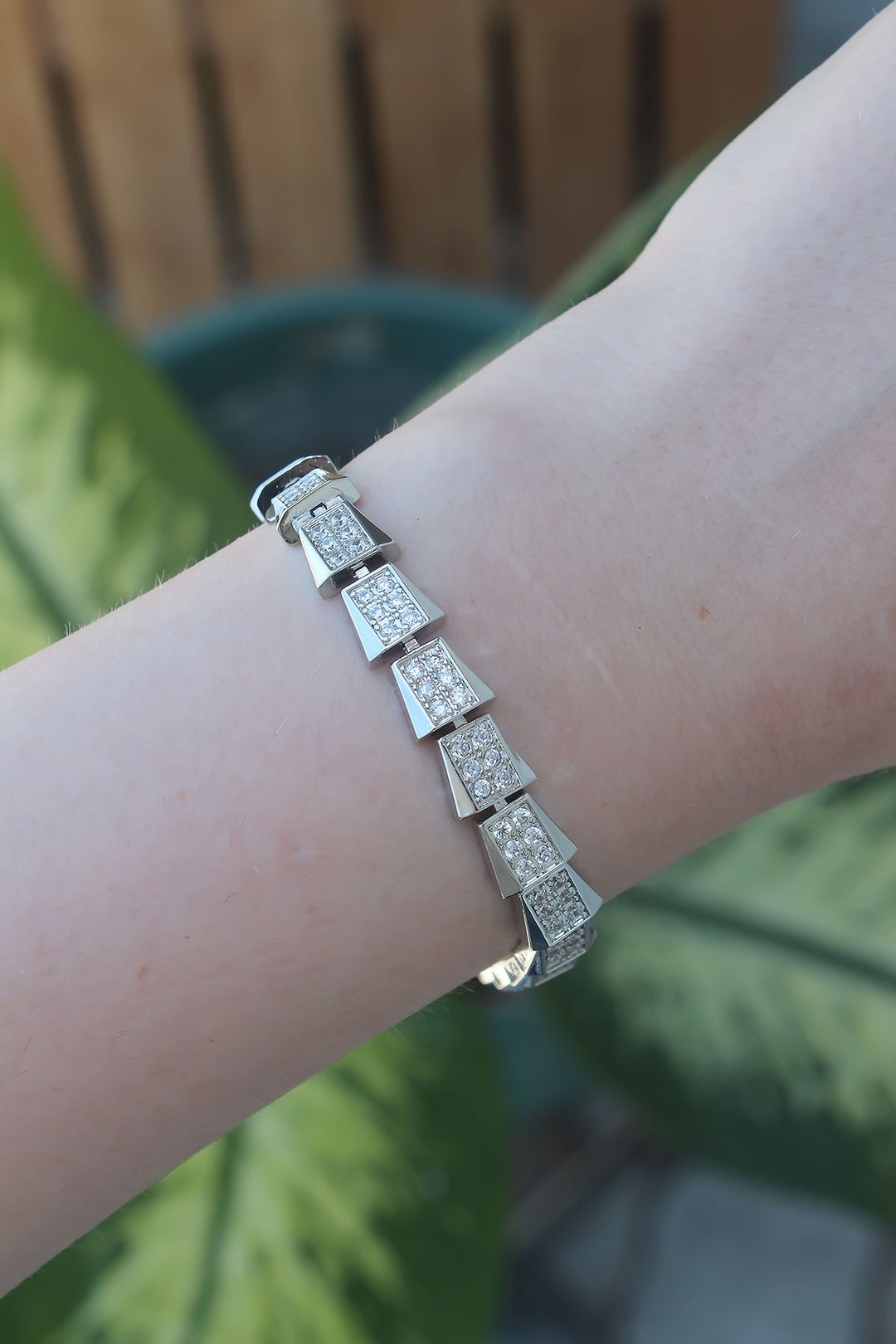 EBJ Vip Series Silver Color Geometric Bracelet with Rice Zircon Stone - Castle Rock