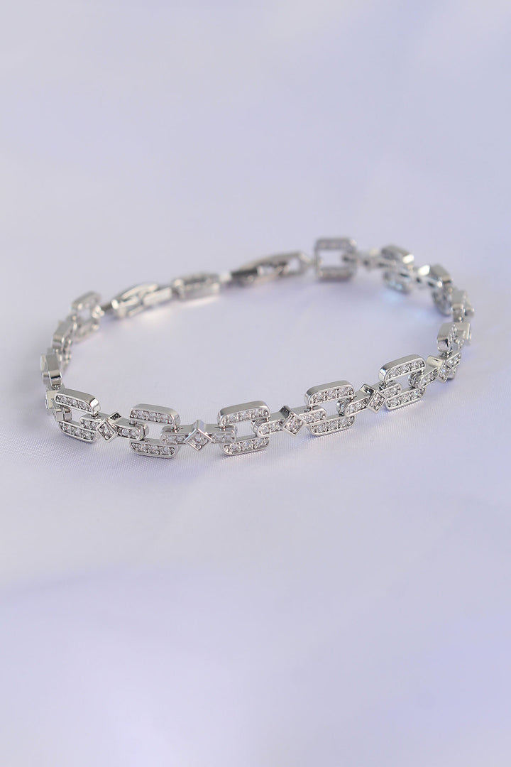 EBJ Vip Series Silver Color Minimal Square Detail Bracelet with Rice Zircon Stone - Ixtlahuacán de los Membrillos