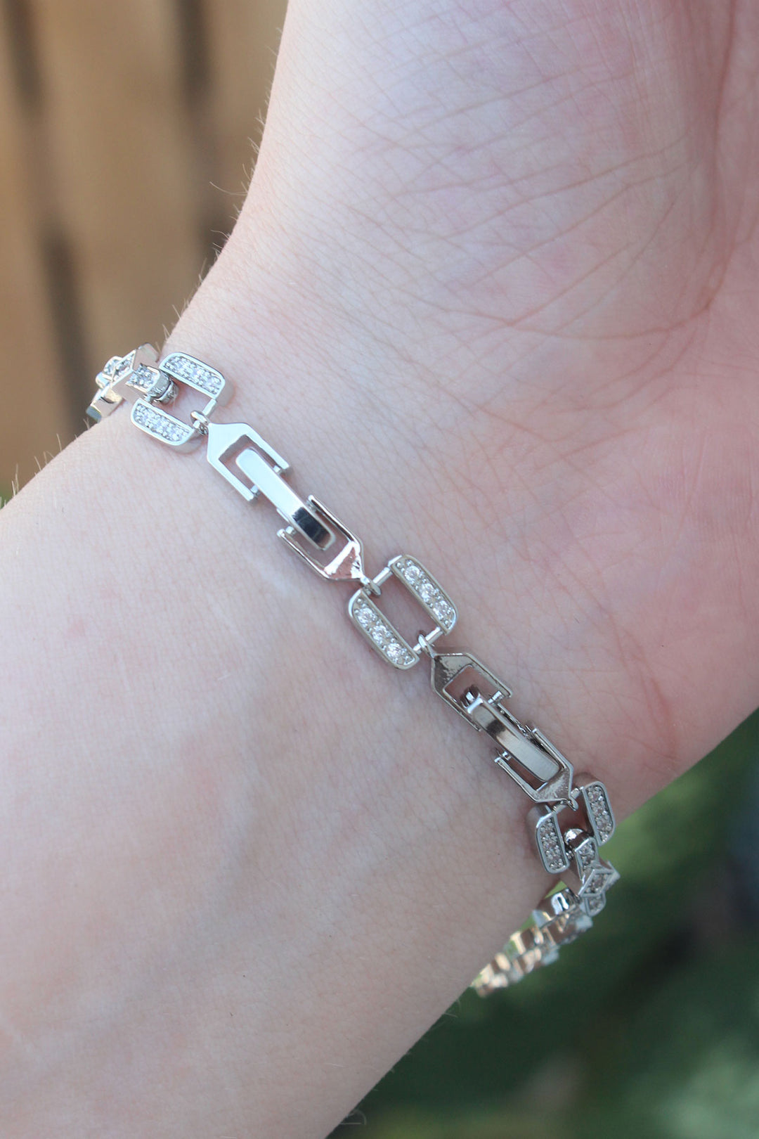 EBJ Vip Series Silver Color Minimal Square Detail Bracelet with Rice Zircon Stone - Ixtlahuacán de los Membrillos
