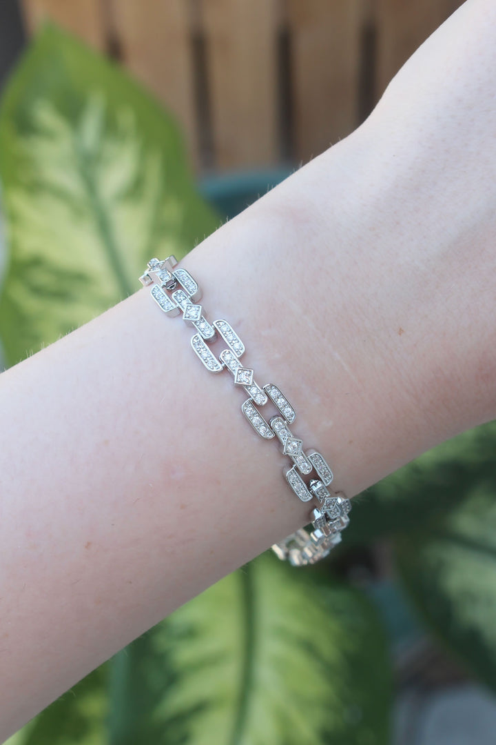 EBJ Vip Series Silver Color Minimal Square Detail Bracelet with Rice Zircon Stone - Ixtlahuacán de los Membrillos