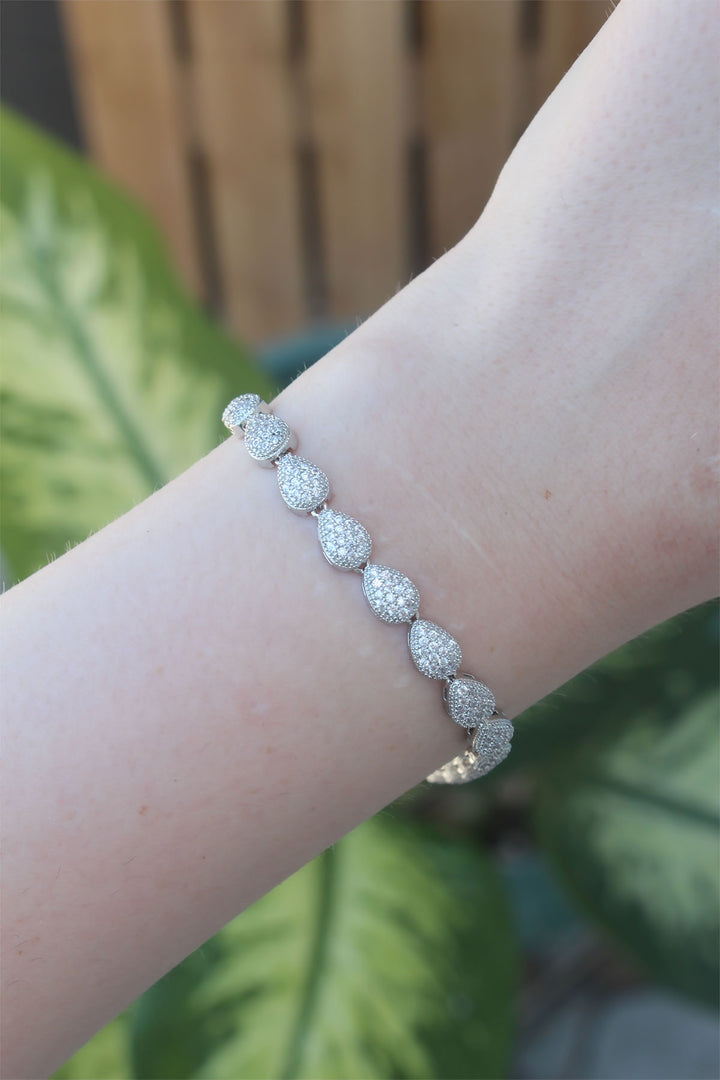 EBJ Vip Series Silver Color Bracelet with Rice Zircon Stone Droplet Design - Santa Clarita