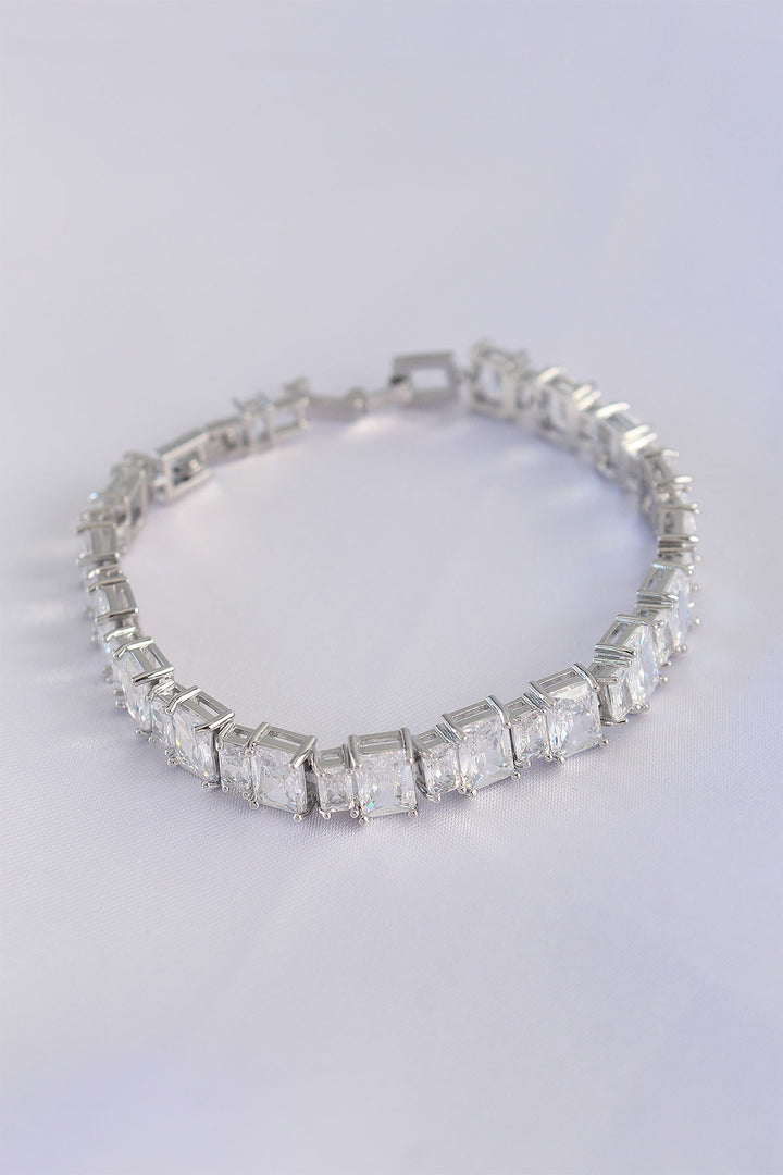 EBJ Vip Series Silver Color Baguette Bracelet with Rice Zircon Stone Waterway Model - Aurora